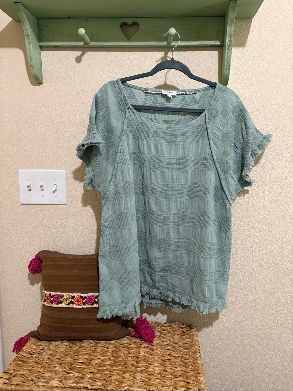 Umgee Textured Short-Sleeve Top in Sage Green